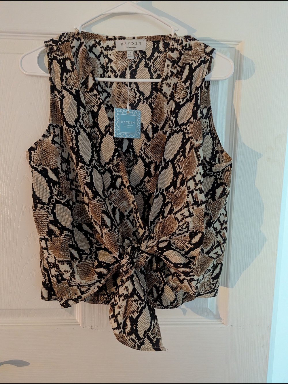 Hayden Snake-Print Tie-Front Sleeveless Camisole in Brown & Black